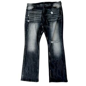 NEW Nova Black Jeans Mens Sz 42‎ Switch Up The Flow Stacked Slim Fade Distress
